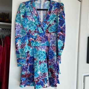 Gorgeous vibrant floral skater style dress long sleeve cuff sleeves